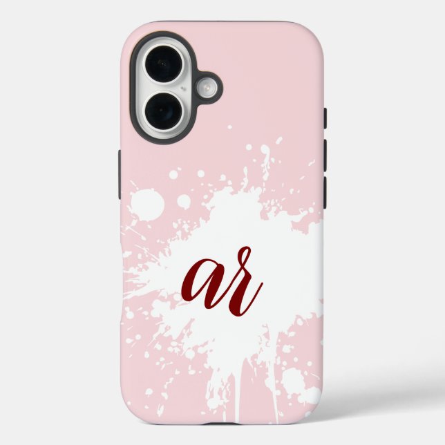 Coques Case-Mate iPhone Monogram Initials Powder Pink White Splatter Girly (Verso)