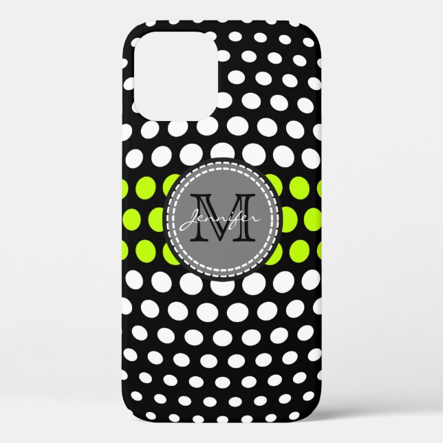 Coques Case-Mate iPhone Monogram Lime & White Pois Motif (Verso)