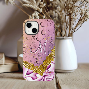 Coque Case-Mate iPhone Monogram M Pailleté Or Gouttes de Pluie Rose Fanta