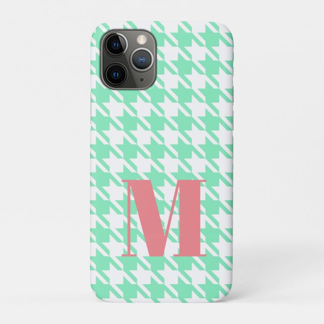 Coques Case-Mate iPhone Monogram Mint White Pepita Houndstooth Motif (Dos)