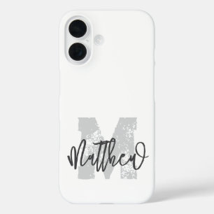 Coque Pour iPhone 16 Monogram Modern Cool Grunge Ajouter Votre Nom
