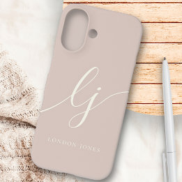 Coque Pour iPhone 16 Monogram Neutral Modern Minimalist Stylish Rose