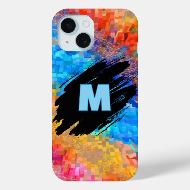 Coques Case-Mate iPhone Monogram on Rainbow Abstract Background (Verso)