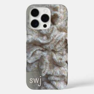 Coque iPhone 16 Pro Monogram Pastel Boho Neutral Gold Cream Ruffle