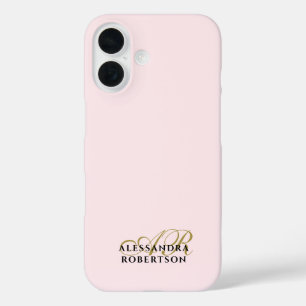 Coque Pour iPhone 16 Monogram Pastel Rose or Noir minimaliste élégant
