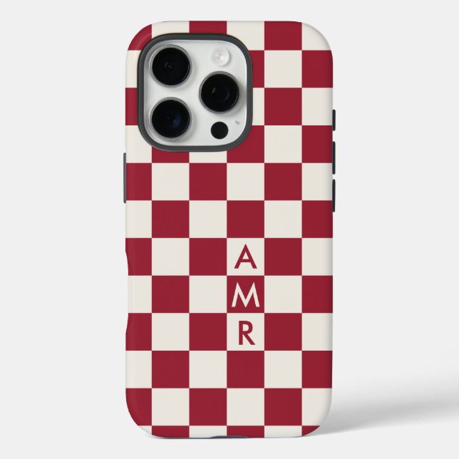 Coques Case-Mate iPhone Monogram Red Cream À damiers Motif (Verso)