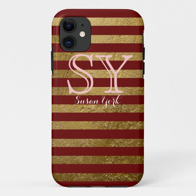 Coques Case-Mate iPhone monogram red golden stripes chic style (Dos)