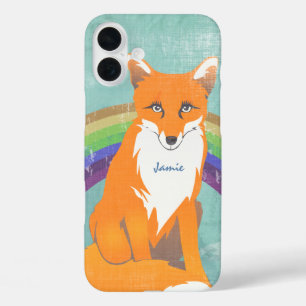 Coque Pour iPhone 16 Plus Monogram Retro Fox Art Aqua Orange Retro