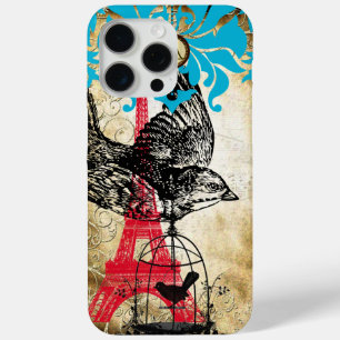 Coque iPhone 15 Pro Max Monogram Tour Eiffel oiseaux vintage damassé iPhon