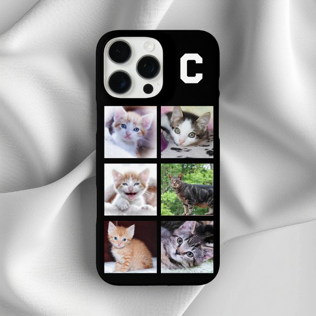 Coques Case-Mate iPhone Monogramme 6 Carré Photo Collage noir (Monogrammed 6 Square Pet Photo Collage Black Case-Mate iPhone Case)