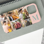 Case-Mate iPhone Case Monogramme 6 photo Collage horizontal Pêche<br><div class="desc">Monogrammed coque iphone avec collage photo horizontal, que vous pouvez personnaliser avec 6 de vos photos préférées et votre initiale. Le modèle est configuré pour vous permettre d'ajouter vos photos, qui sont affichées en formats paysage, carré / instagram et portrait. Le design a un arrière - plan de pêche avec...</div>