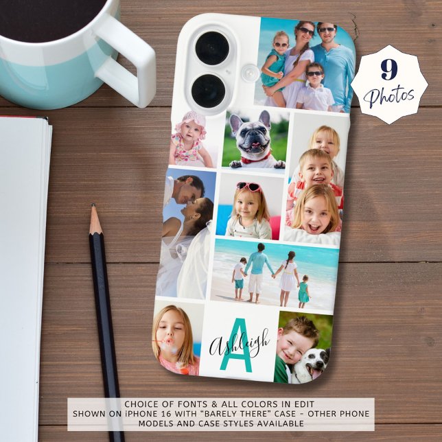 Coques Case-Mate iPhone Monogramme 9 Photo Nom du collage Couleur personna (Créateur téléchargé)