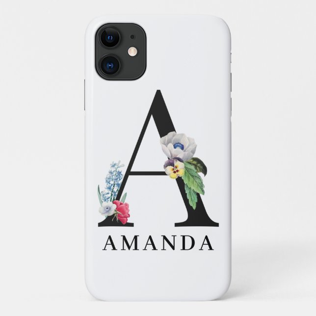 Coques Case-Mate iPhone Monogramme A Alphabet Floral Personnalisé  (Dos)