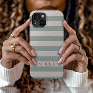Coque Pour iPhone 15 Monogramme à bandes bleues rustiques