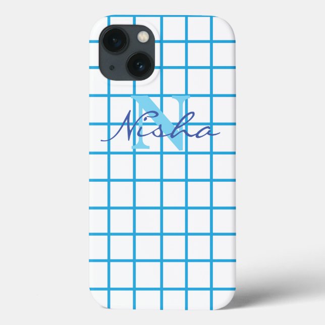 Coques Case-Mate iPhone Monogramme à carreaux bleus (Verso)