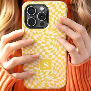 Coque Case-Mate iPhone Monogrammé à carreaux ondulés jaunes