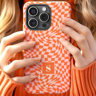 Coque Case-Mate iPhone Monogramme à carreaux ondulés orange et rose