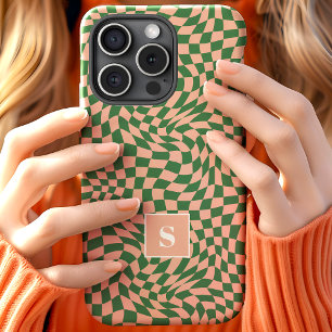 Coque Case-Mate iPhone Monogramme à carreaux ondulés rose et vert