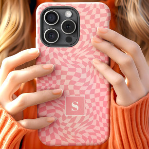 Coque Case-Mate iPhone Monogrammé à carreaux ondulés roses