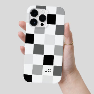 Coque Case-Mate iPhone Monogramme À damiers noir et gris Motif moderne
