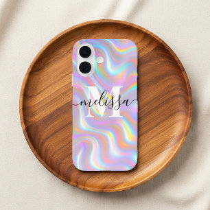 Coque Pour iPhone 16 Monogramme à effet 3D iridescent abstrait