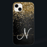 Coque Case-Mate iPhone Monogramme à étincelle noire à Parties scintillant<br><div class="desc">Personnalisez facilement ce design élégant et branché de boîtier de téléphone avec une jolie parties scintillant dorée brillante sur un arrière - plan métallique brossé noir.</div>