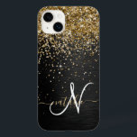 Coque Case-Mate iPhone Monogramme à étincelle noire à Parties scintillant<br><div class="desc">Personnalisez facilement ce design élégant et branché de boîtier de téléphone avec une jolie parties scintillant dorée brillante sur un arrière - plan métallique brossé noir.</div>