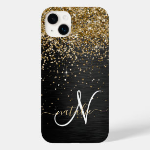 Coque Case-Mate iPhone Monogramme à étincelle noire à Parties scintillant