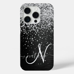 Coque Case-Mate iPhone Monogramme à étincelle noire à Parties scintillant