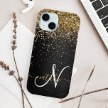 Coque Case-Mate iPhone Monogramme à étincelle noire à Parties scintillant<br><div class="desc">Personnalisez facilement ce design élégant et branché de boîtier de téléphone avec une jolie parties scintillant dorée brillante sur un arrière - plan métallique brossé noir.</div>