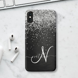 Coque Case-Mate iPhone Monogramme à étincelle noire à Parties scintillant