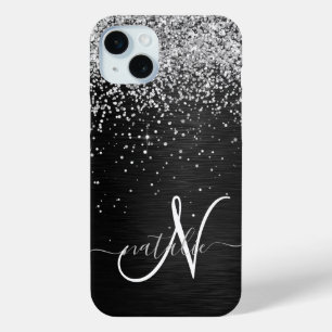 Coque Case-Mate iPhone Monogramme à étincelle noire à Parties scintillant
