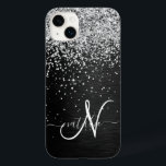 Coque Case-Mate iPhone Monogramme à étincelle noire à Parties scintillant<br><div class="desc">Personnalisez facilement ce design élégant et branché de boîtier de téléphone avec une jolie parties scintillant brillante en argent sur un arrière - plan métallique brossé noir.</div>