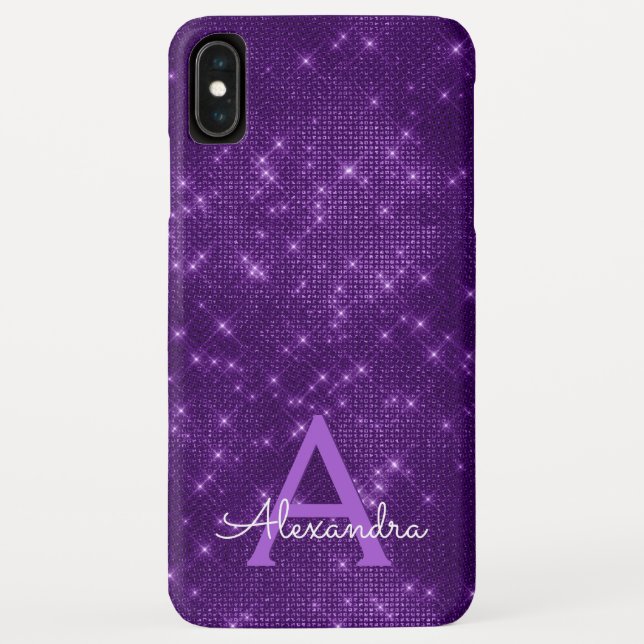 Coques Case-Mate iPhone Monogramme à étincelle violette et initiale (Dos)
