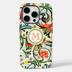 Coque iPhone 16 Pro Monogramme à la mode Floral Vintage Damask