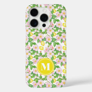 Coque iPhone 16 Pro Monogramme à motif de citron floral rose