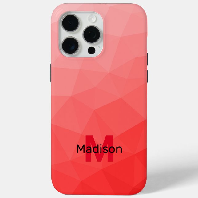 Coques Case-Mate iPhone Monogramme à motif de maille géométrique ombré rou (Verso)