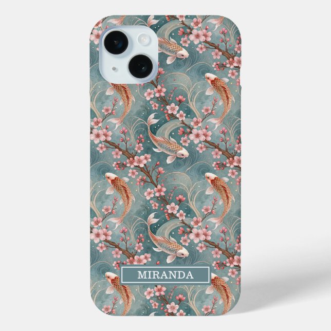 Coques Case-Mate iPhone Monogramme à motif de poisson Koi Sakura japonais (Verso)
