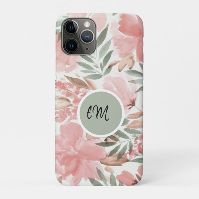 Coques Case-Mate iPhone Monogramme à motif floral aquarelle (Dos)