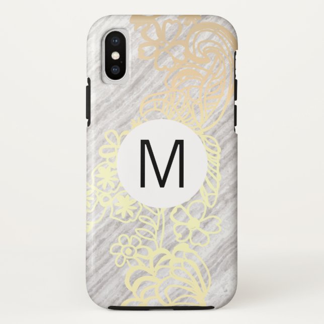 Coques Case-Mate iPhone monogramme à motif floral brun doré (Dos)