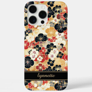 Coque iPhone 16 Pro Max Monogramme à motif floral doré japonais