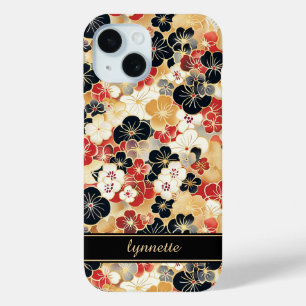 Coque Case-Mate iPhone Monogramme à motif floral doré japonais