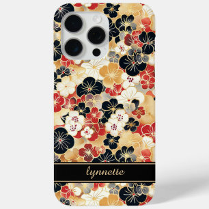 Coque Case-Mate iPhone Monogramme à motif floral doré japonais