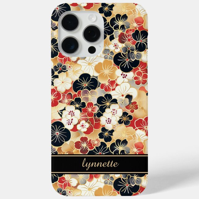 Coques Case-Mate iPhone Monogramme à motif floral doré japonais (Verso)