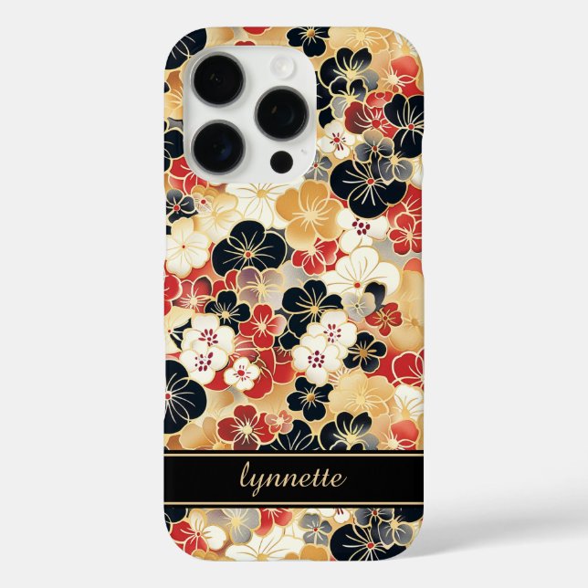 Coques Case-Mate iPhone Monogramme à motif floral doré japonais (Verso)
