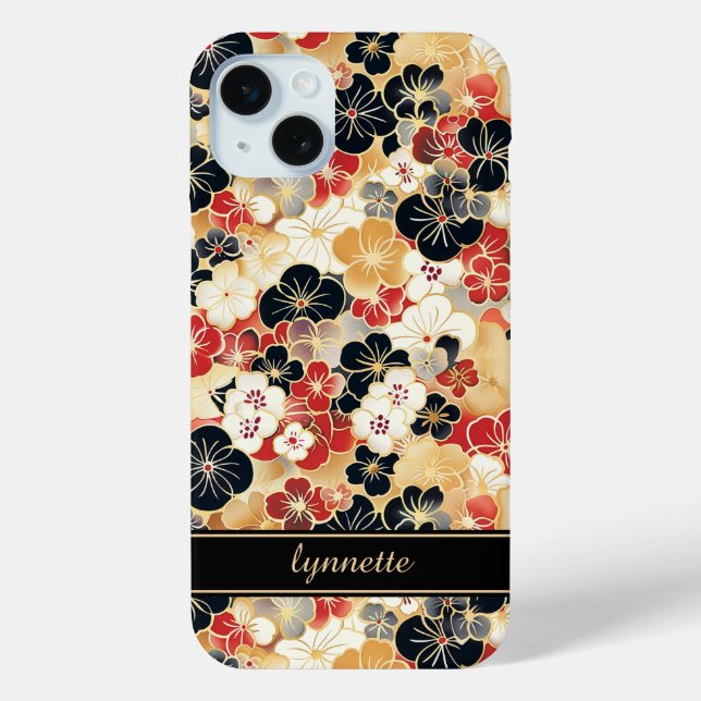 Coques Case-Mate iPhone Monogramme à motif floral doré japonais (Verso)