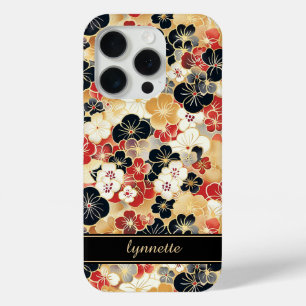 Coque Case-Mate iPhone Monogramme à motif floral doré japonais