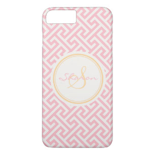 Coques Pour iPhone Monogramme à motif géométrique grec rose chic
