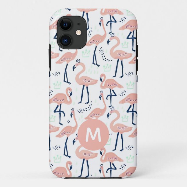 Coques Case-Mate iPhone Monogramme à motifs flamants princes branchés (Dos)