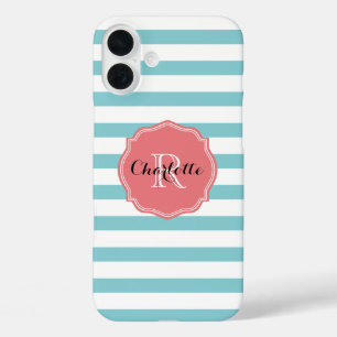 Coque Pour iPhone 16 Plus Monogramme à pintes turquoise